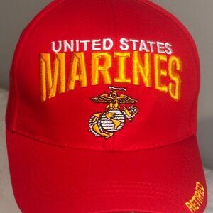 U.S. Marines Retired Embroidered Red Hat Cap Baseball Style Adjustable Military